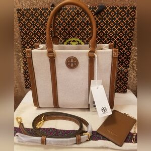 NWT, Tory Burch Blake Canvas Classic Cuoio purse, tan&gold accents. w CC wallet